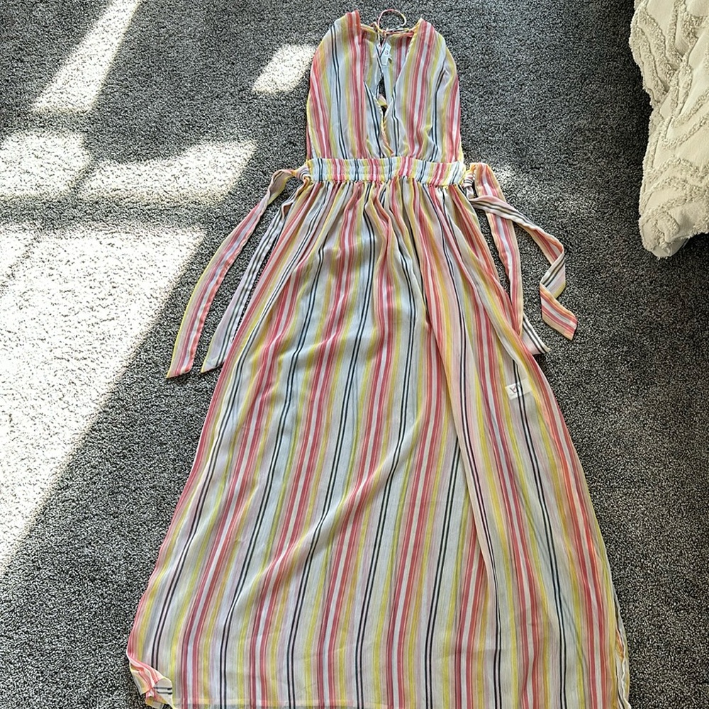 Swim coverup dress | America & Beyond | Small | Multicolored Stripes and Sheer
